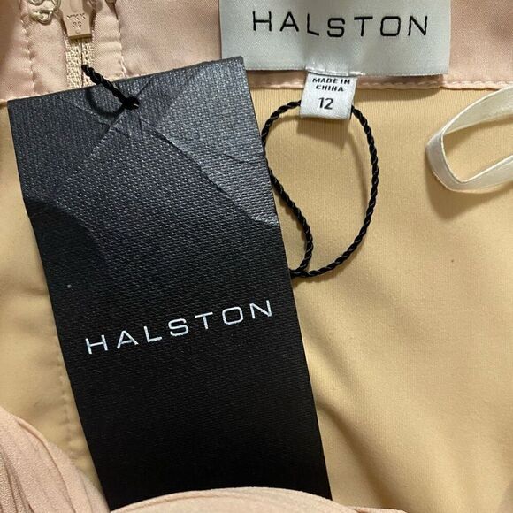 Halston Naomi Pink Pleated Twist One Shoulder Silky Evening Top NWT Size 12 - Picture 5 of 8